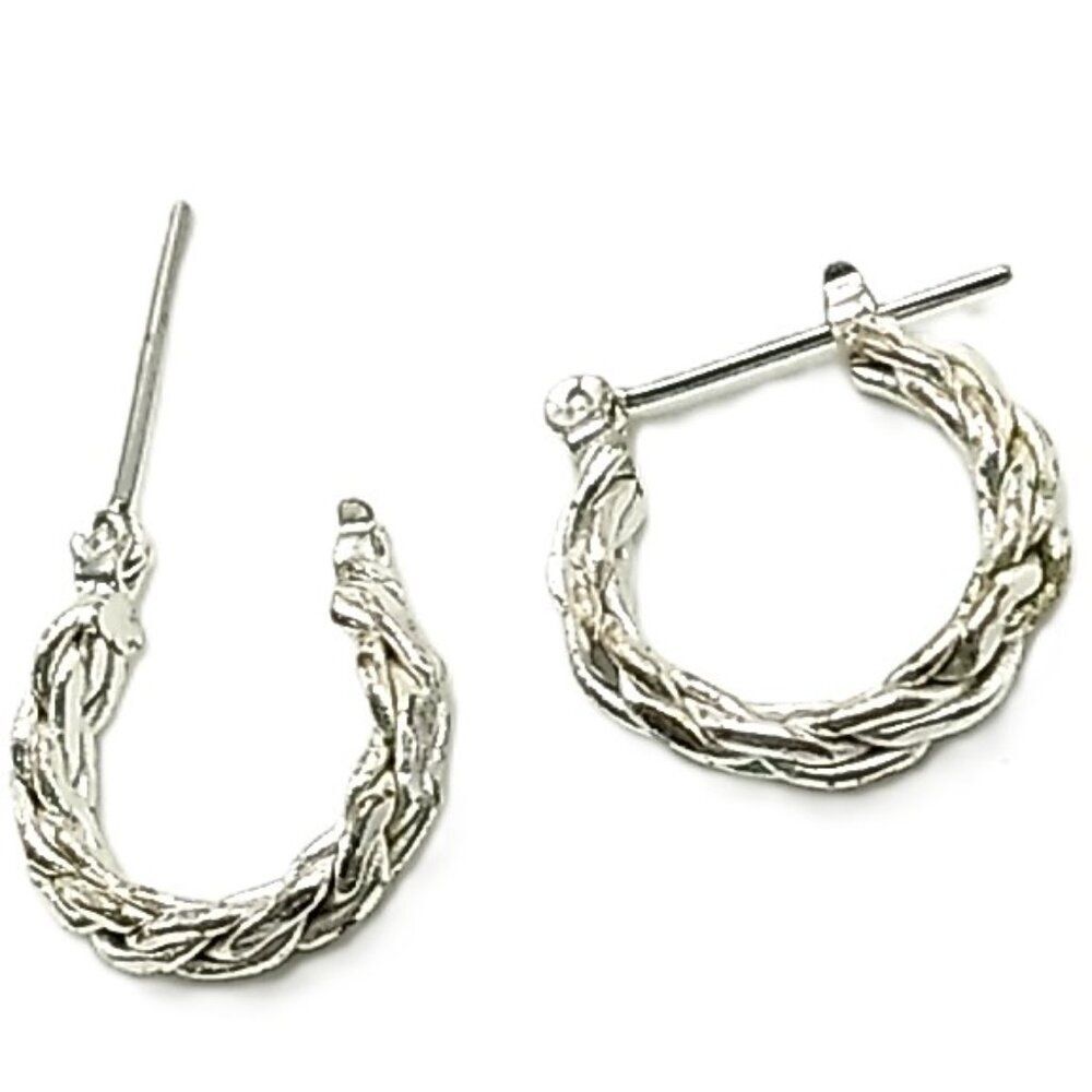 Silver-plated Small Hoop Earrings Twisted Rope Design